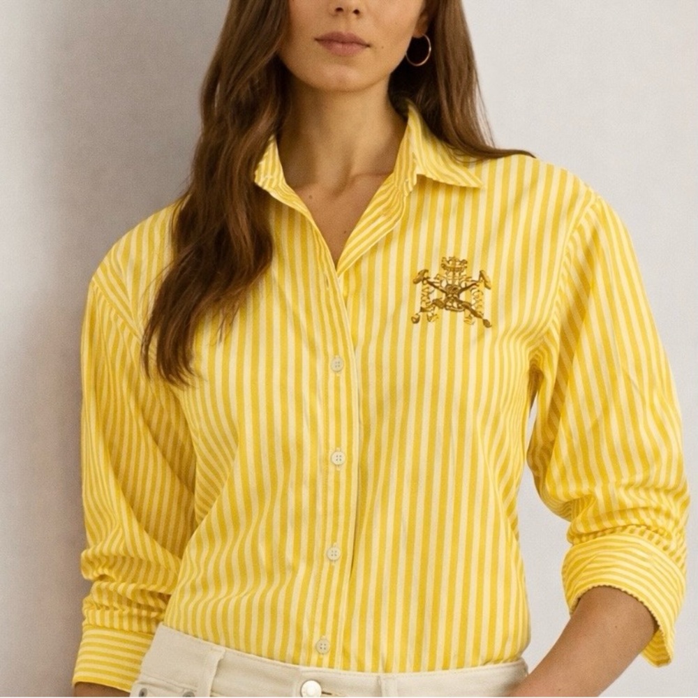 Ralph Lauren Yellow and White Striped Button-Down Shirt